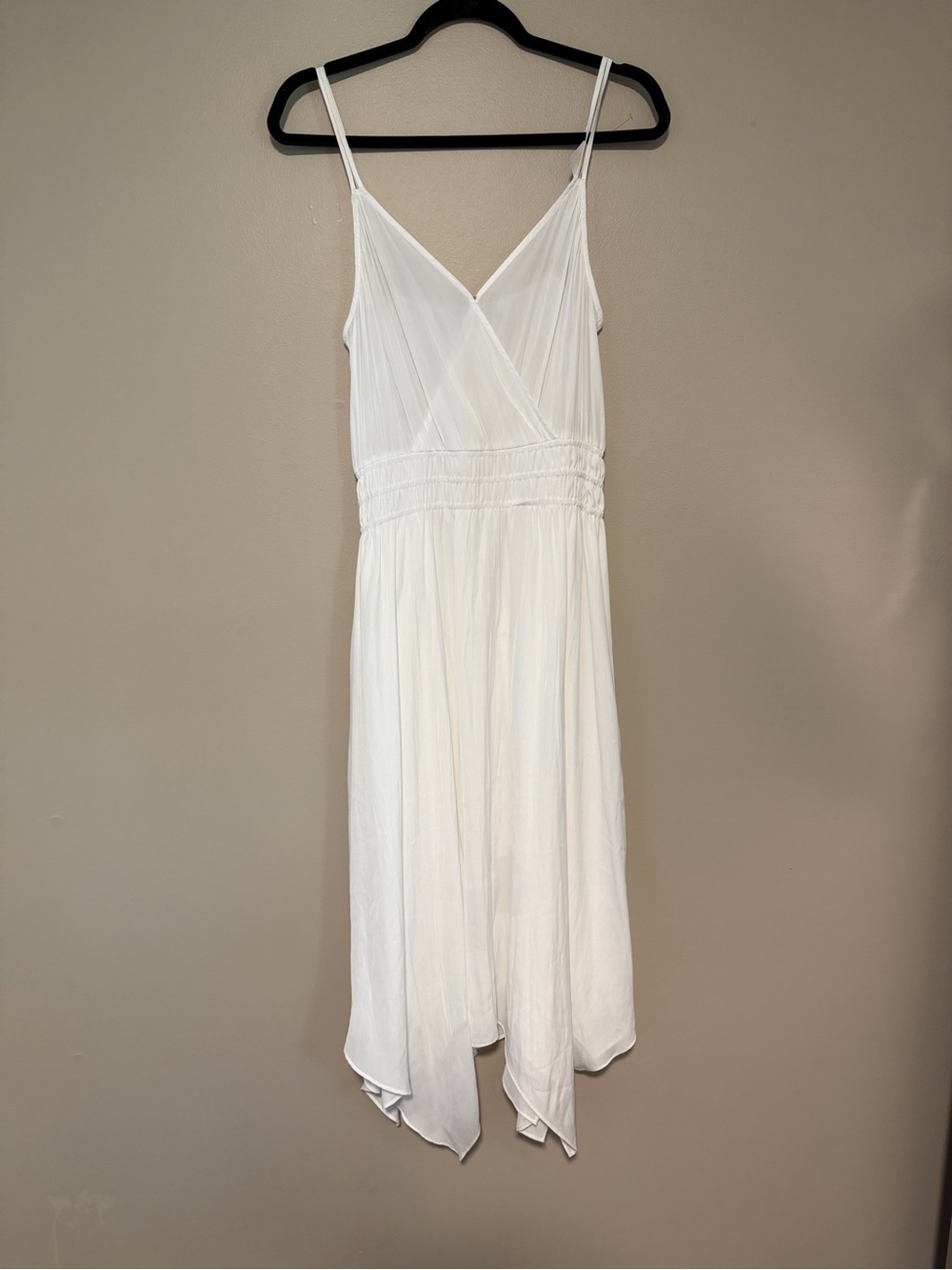 Ramy Brook Henrietta White Faux Wrap Smock Waist Handkerchief Hem Resort Dress